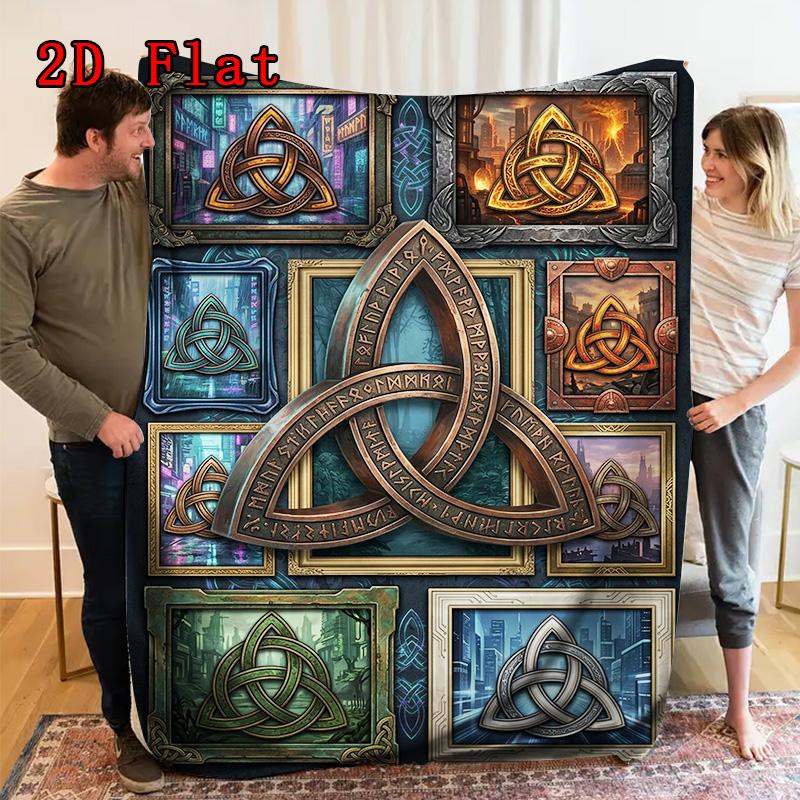 Trinity Symbols Art 2D Flat Pattern Flannel Blanket, High quality All Seasons, Home Decor, Warmth and Comfort, Perfect for Christmas Gifts.