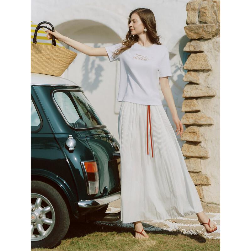 ELLE Women's French Elegant Pleated A-Line Skirt