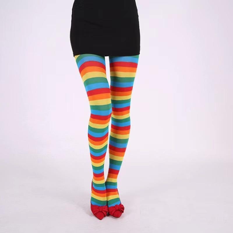 Dames Rode Zwarte Gestreepte Panty Volledige Lengte Panty Dijhoge Sok Voor Kerstfeest Make-up Prom Decoratie Cosplay Kostuum One Size black