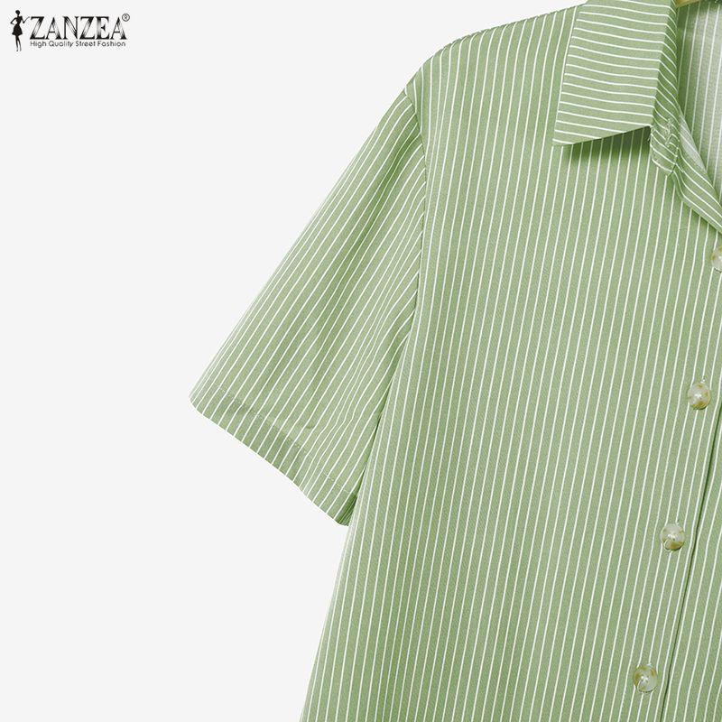 ZANZEA Women Short Sleeve Blouse and Long Skirts Casual Stripr Print Two Piece Sets