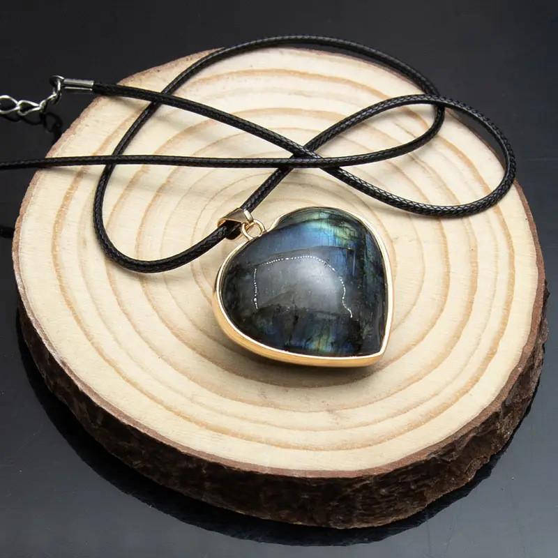 Long Stone Crystal Pendant Heart Shaped Jewelry For Women Gift Winter