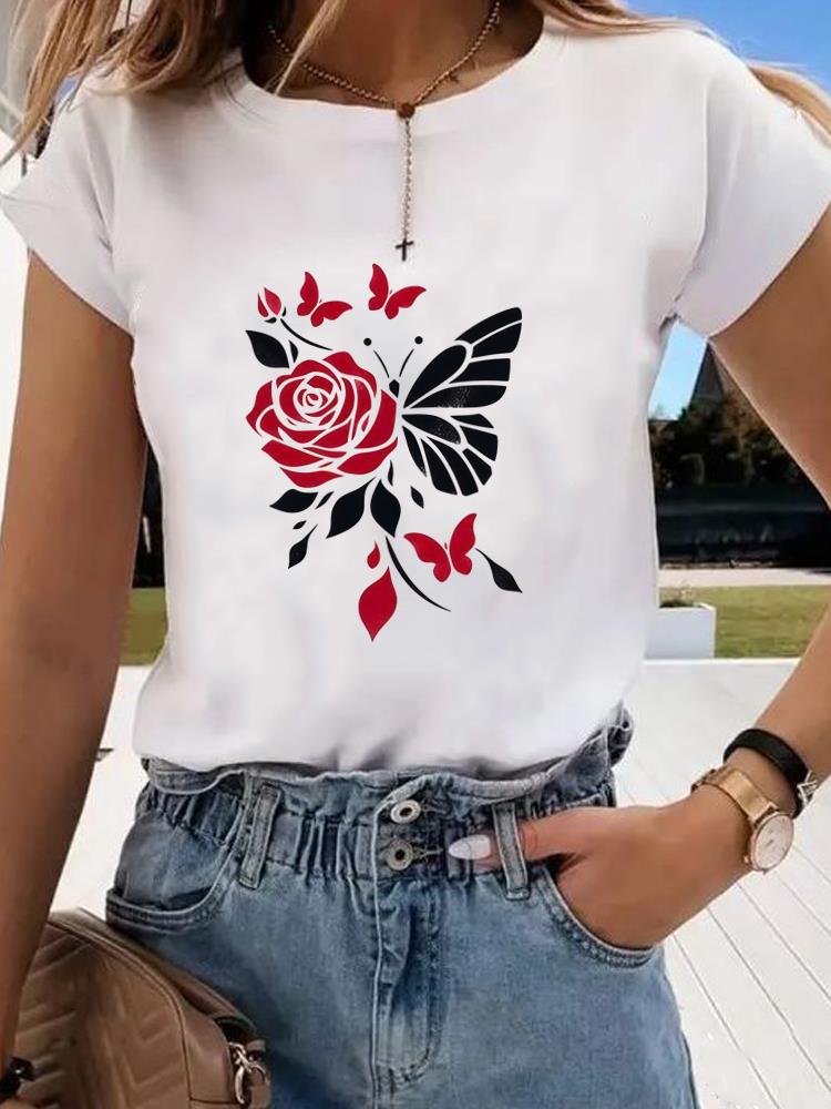 (Asian Size) leopard butterfly Clothing Graphic Tee Women's Top Print O-neck Fashion Female Casual T Short Sleeve T-shirts