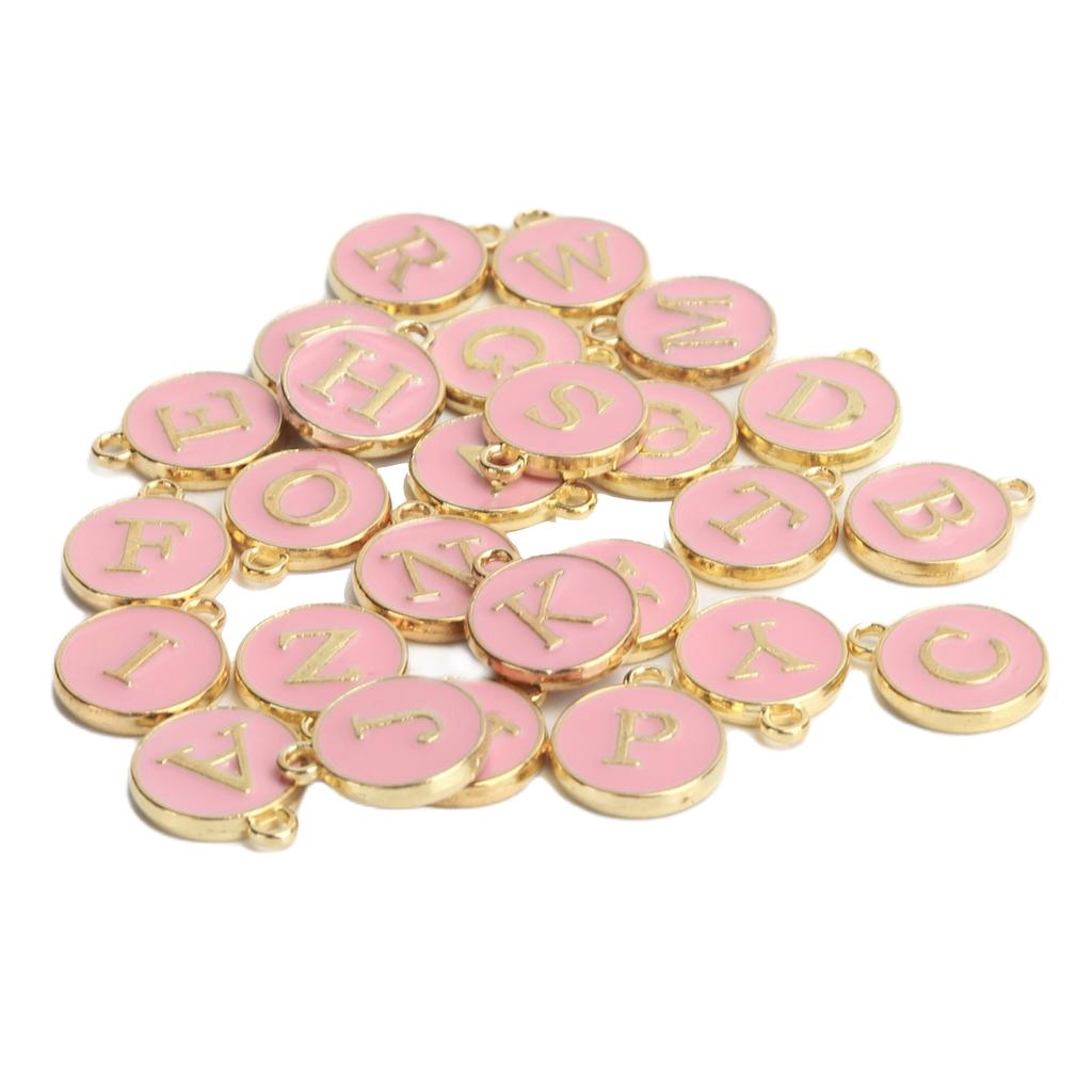 26pcs / Bag English Letter Pendant Metal Round Pendant for Jewelry Making Craft