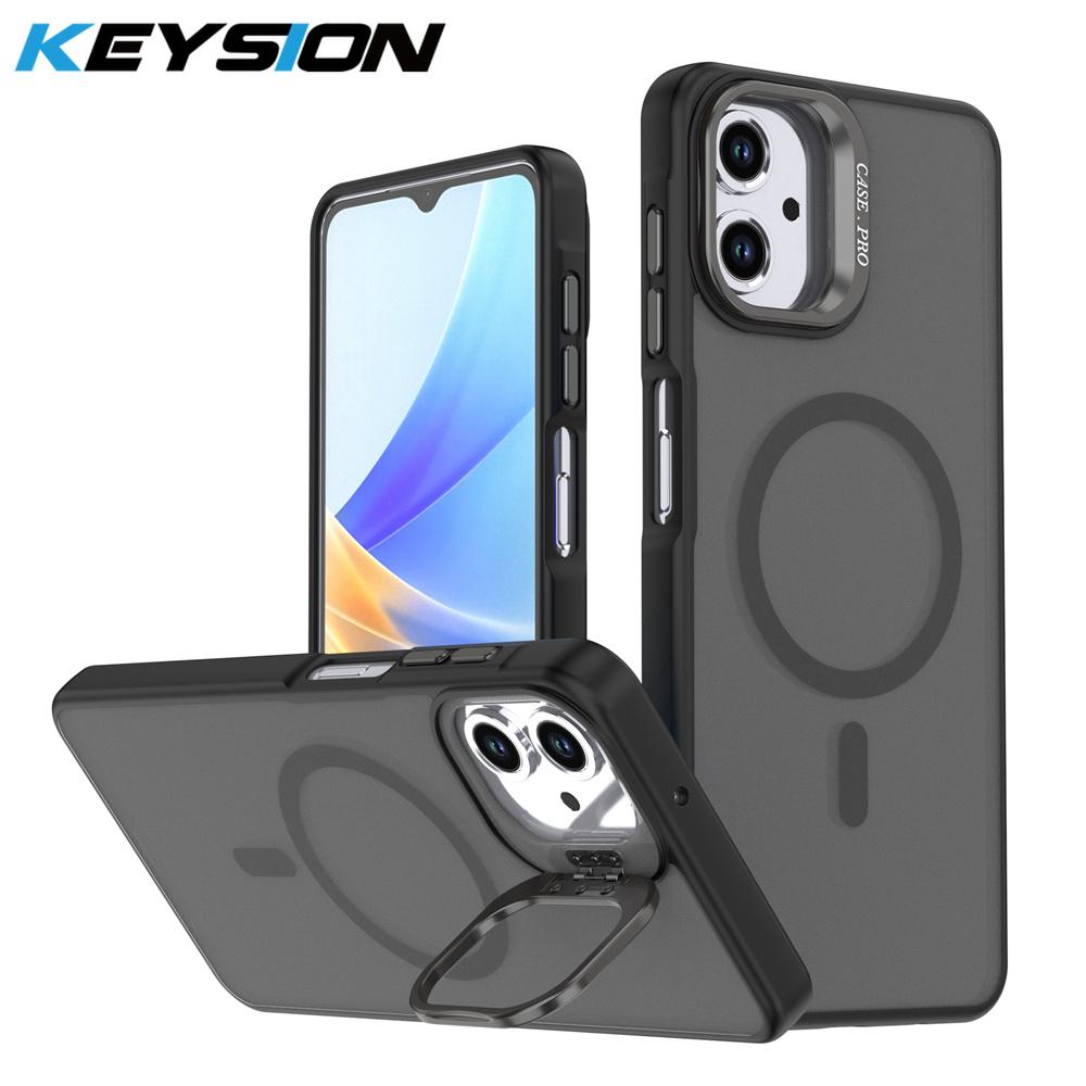 KEYSION Lens Stand Magnetic Phone Case for MagSafe for Samsung A07 4G Matte Translucent Shockproof Cover for Galaxy A06 4G 5G