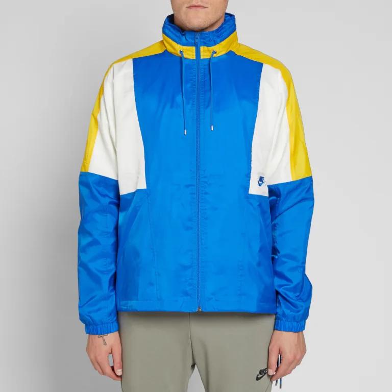 Nike Logo Embroidered Color Block Adjustable Drawstring Hooded Casual Sports Jacket Men Jacket Blue AQ1890-403