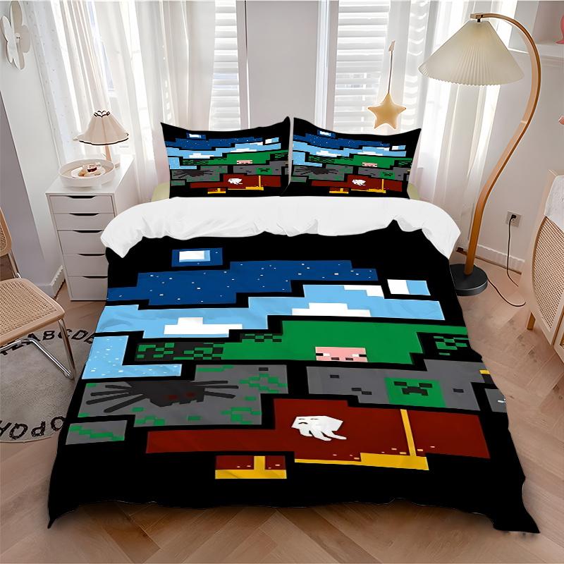 3pcs Minecraft Inspired Bedding Set-Perfect for Fans, Travelers & Everyday Use! Decorate Your Bedroom, Guest Room, Living Room or Hotel with