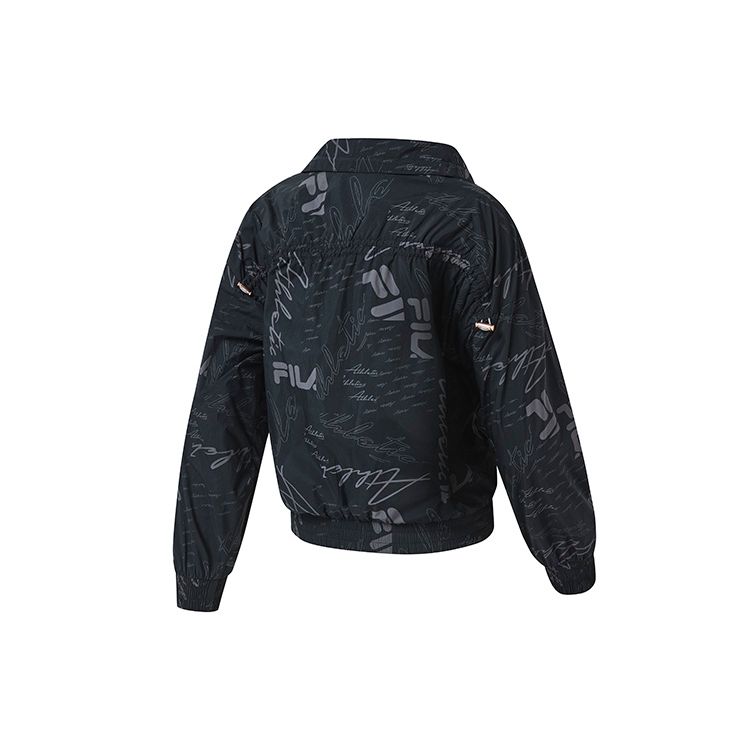 FILA Athletics Letter Logo All Over Print Loose Fit Polo Woven Jacket Women jackets Deep-Black A11W311701F-BK