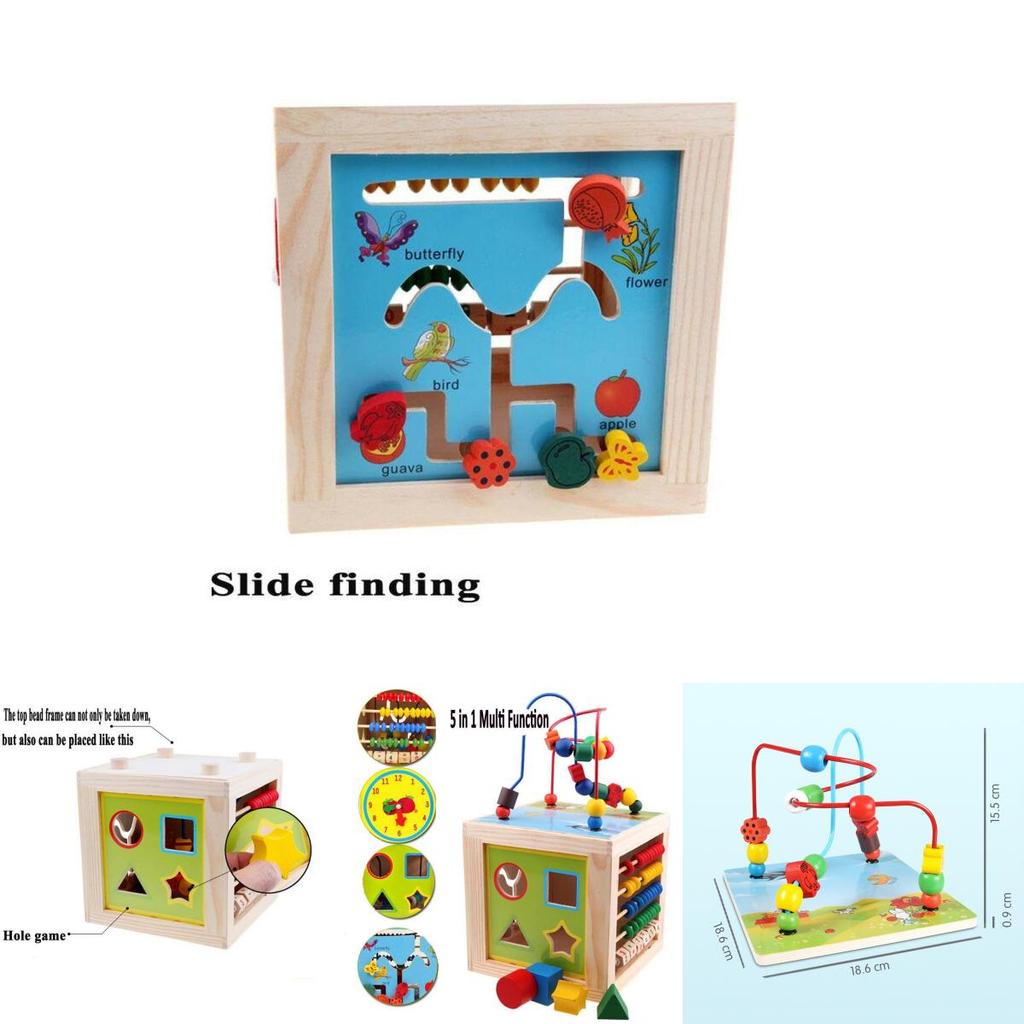 Premium 5 In 1 Wooden Multi-activity Cube Educational Toy For Kids And Babies