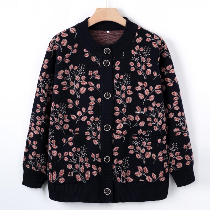 Elderly Women's Fleece Lined Knitted Cardigan