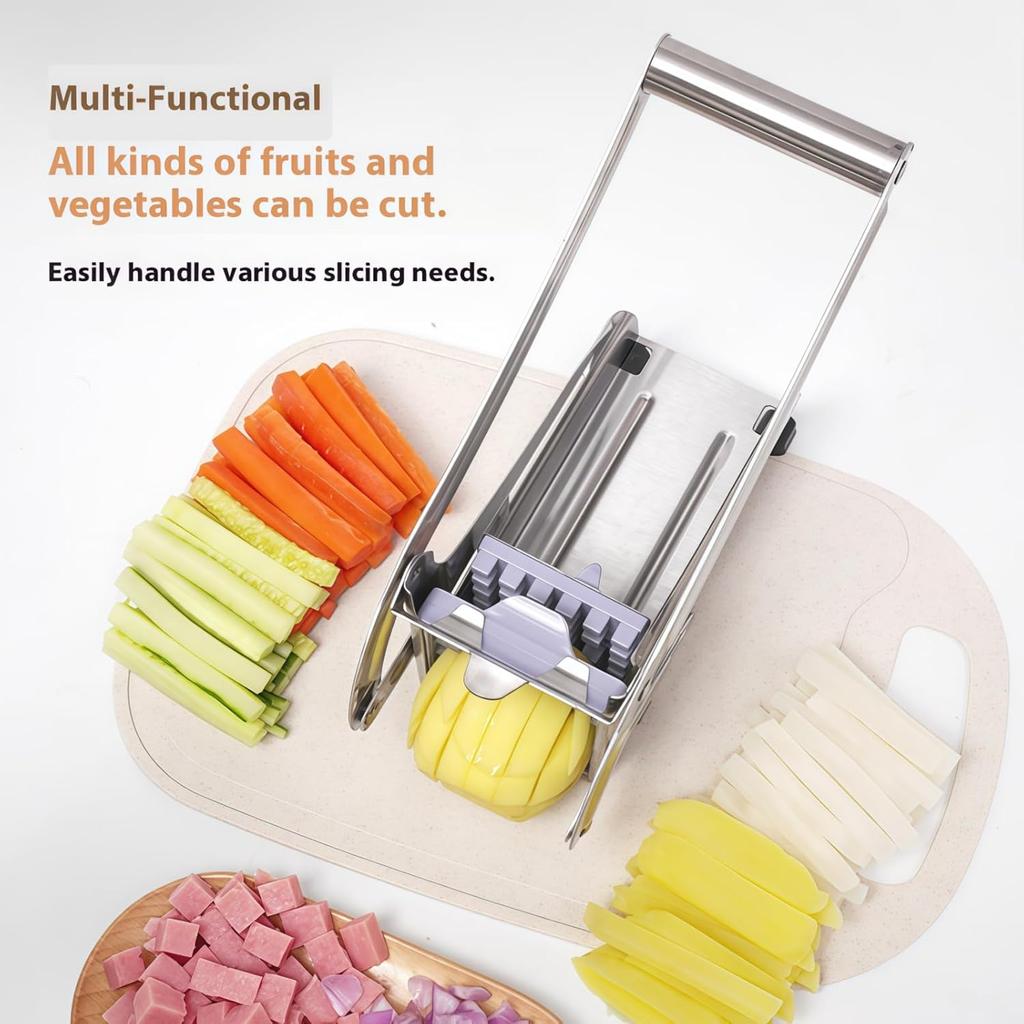 Stainless Steel French Fry Cutter with 1/2-Inch Blade - Heavy-Duty Potato Cutter, Perfect for Cutting Potatoes, Carrots & Cucumb