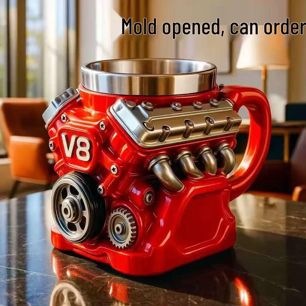 Кружка с ремешком из смолы и внутренним вкладышем с дизайном двигателя V8