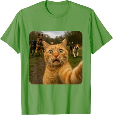 Lustiges Katzen-Selfie mit Hunden Y2k Design T-Shirt Comic Haustier Katze und Hund Grafik Outfit Humor Kätzchen Liebhaber Neuheit Geschenke Baumwoll Oberteile