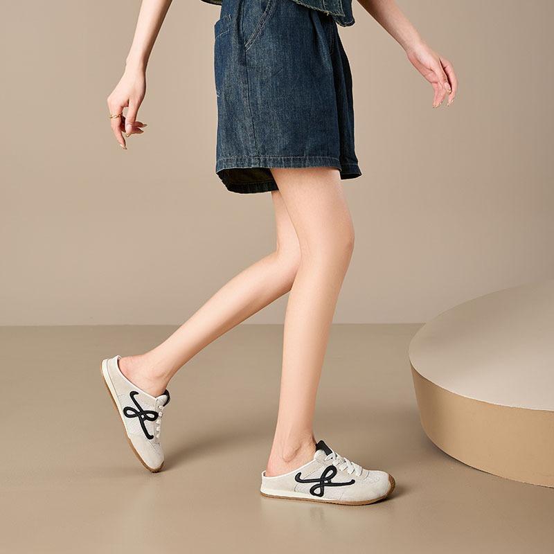 Da Mi Mi Wang Yibo Leather Toe Wrap Half Slippers for Women Wearing Tilted Heads and Kicking Lazy Casual Shoes