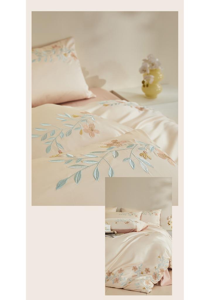 Sleep Grid 100% Cotton Embroidered Four Piece Set - Fur Flower Series