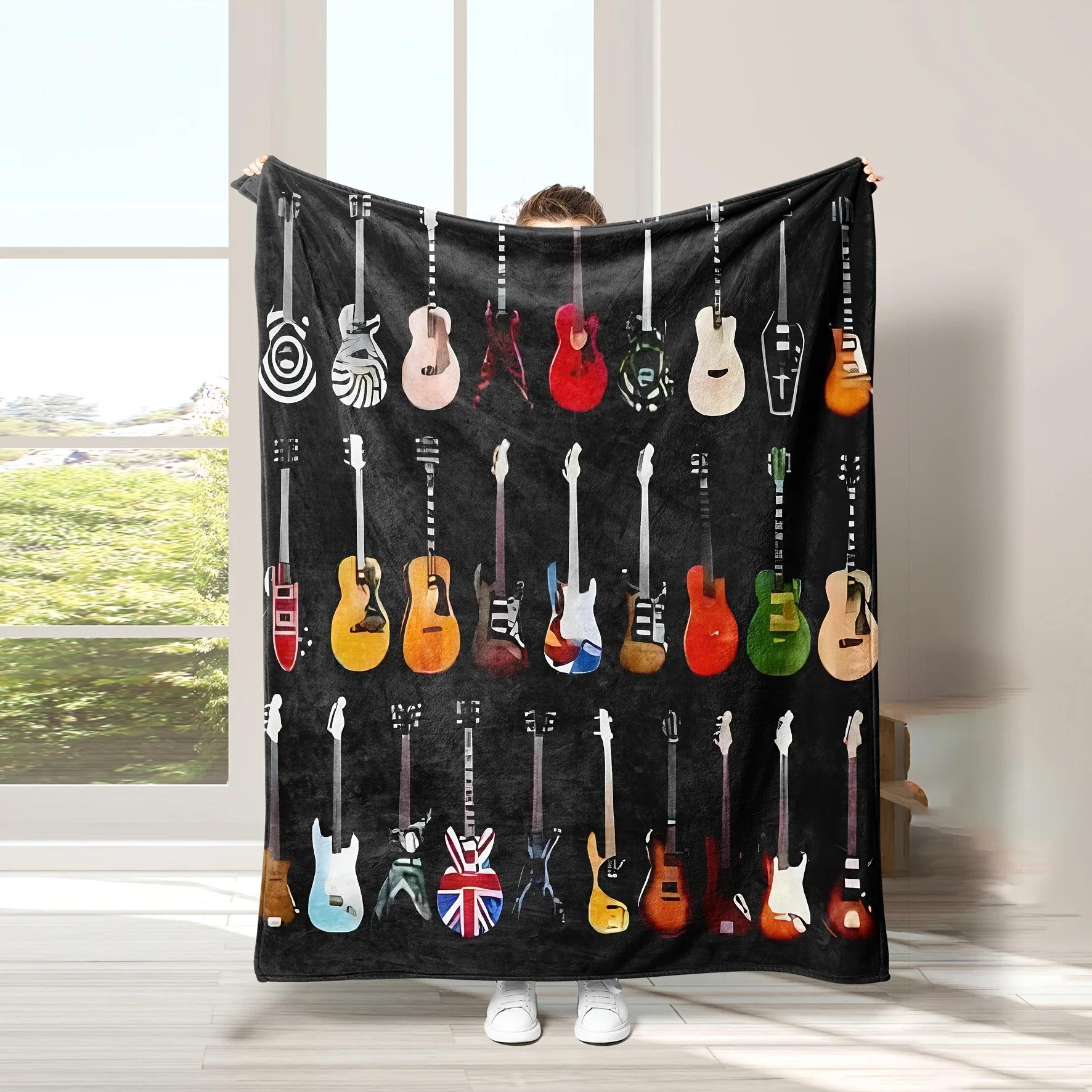 

Guitar Themed Flannel Blanket - Soft Lightweight , All-Season Music Lover Gift Sofa Office Camping Decor 70x100cm білий
