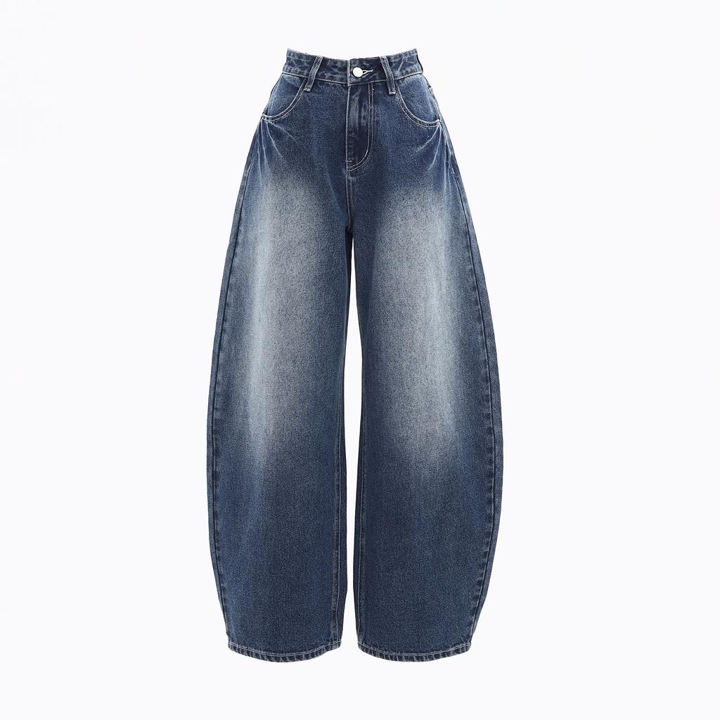 Spring Summer Vintage High Waist Drape Scythe Saber Cut Relax Wide Leg Denim Pants For Ladies Casual Pants Oversize Denim Trousers