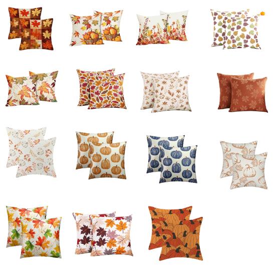 2Pcs Throw Pillowcase Autumn Maple Leaf Pattern Replaceable Design Pillow Case Washable Super Soft Reusable Sofa Cushion Covers