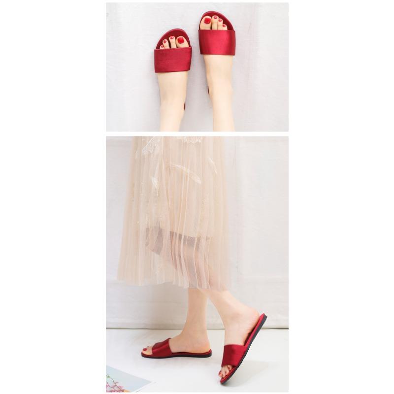 Papuci de vară din mătase dintr-o singură bucată, papuci casual cool, papuci de mărime mare cu fund plat