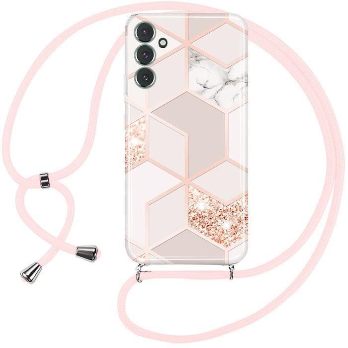 Coque pour Samsung Galaxy S24 Plus - S24+, Antichoc Anti-Rayures Motif Marbre avec Cordon Rose