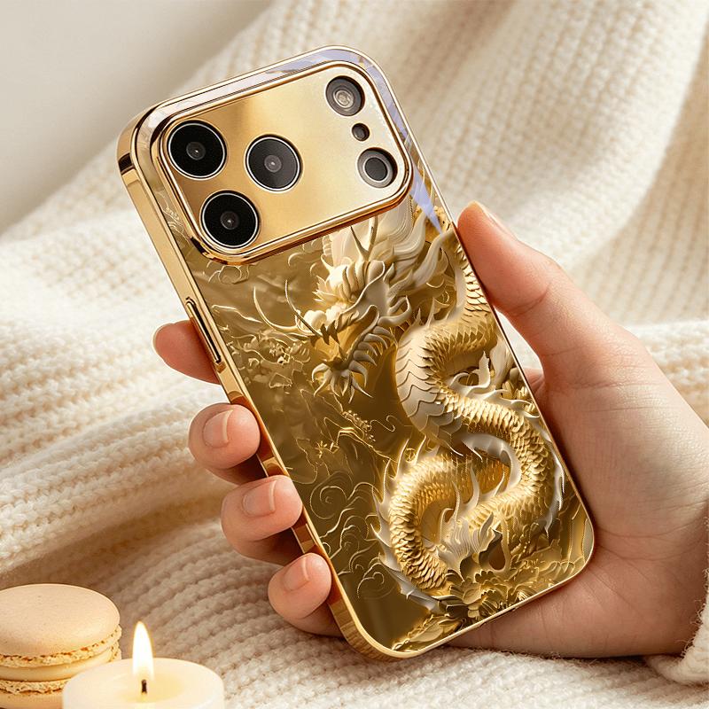 The Eastern Dragon Electroplated Golden Phone Case For iPhone 18 17 16 15 14 13 12 11 Pro Max Plus 16E 17Air 7 8 Xs Glass Cover