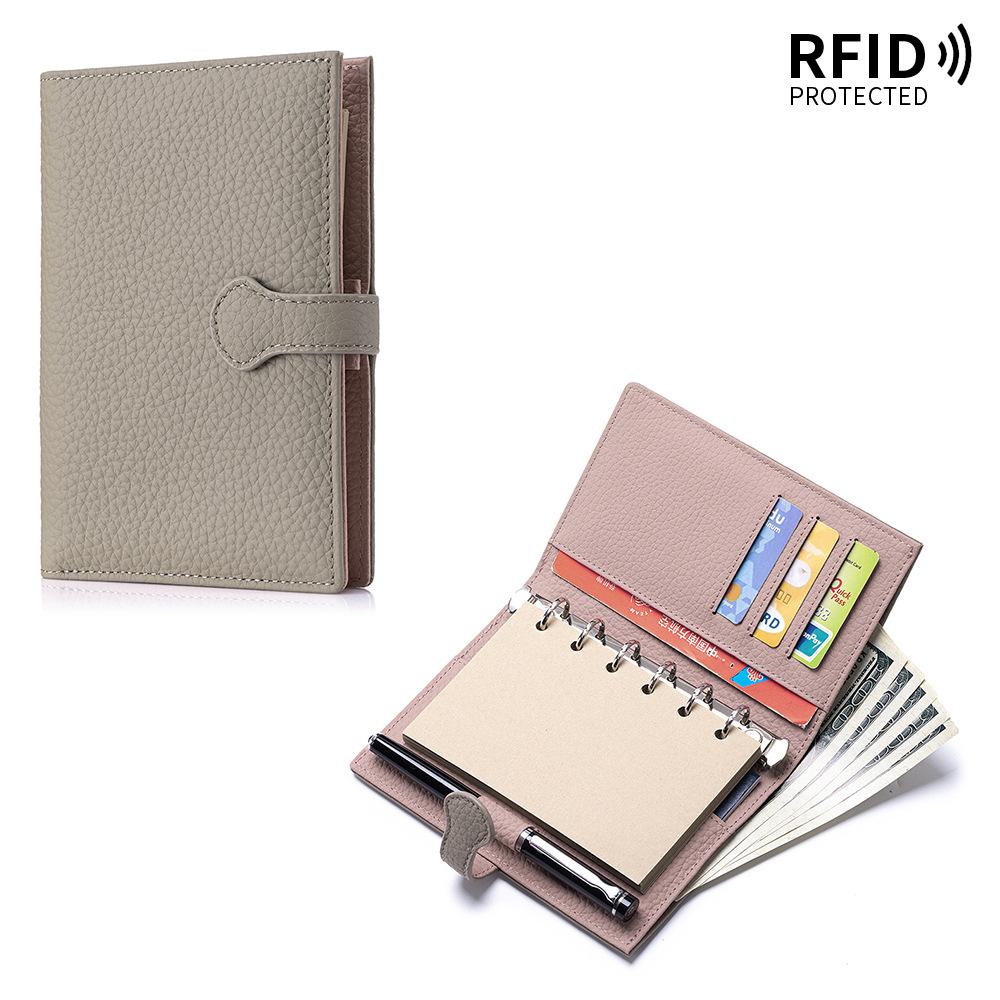 With Loose-leaf Hand Ledger Notebook Passport Holders Genuine Leather Travel Organizer 6-Ring Notebook Cowhide RFID Wallet