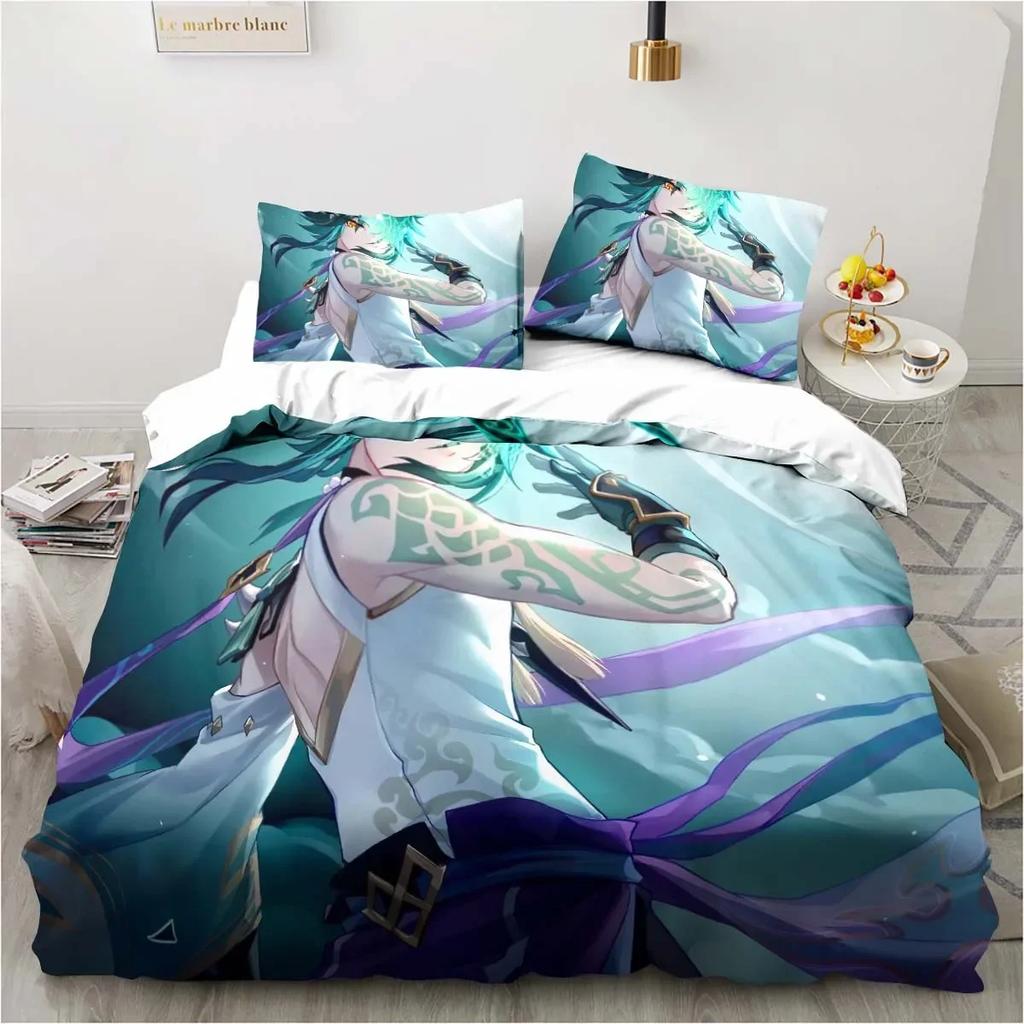 Cartoon Anime Genshin Impact Game Comfortable Duvet Quilt Cover Pillowcase Bedding Set Children Bedroom Decoration Home Textile
