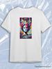 TeeSensation White Crew Neck Short Sleeve T-Shirt with Colorful Pop Art Woman Portrait with Exploding Head Print
