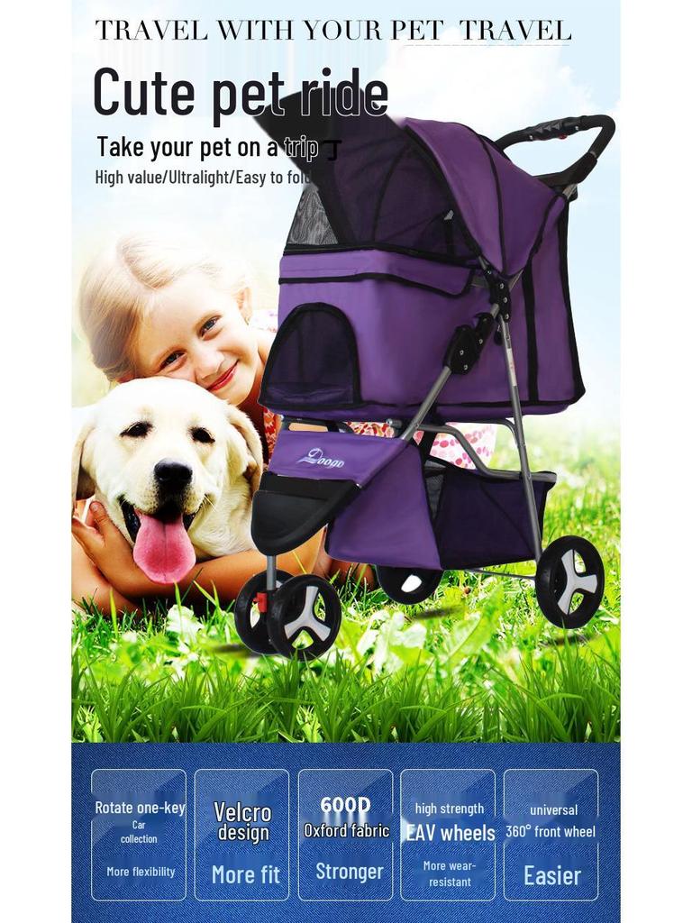 Three-Wheeled Lightweight Pet Stroller for Small and Medium Dogs and Cats, Foldable and Universal Design