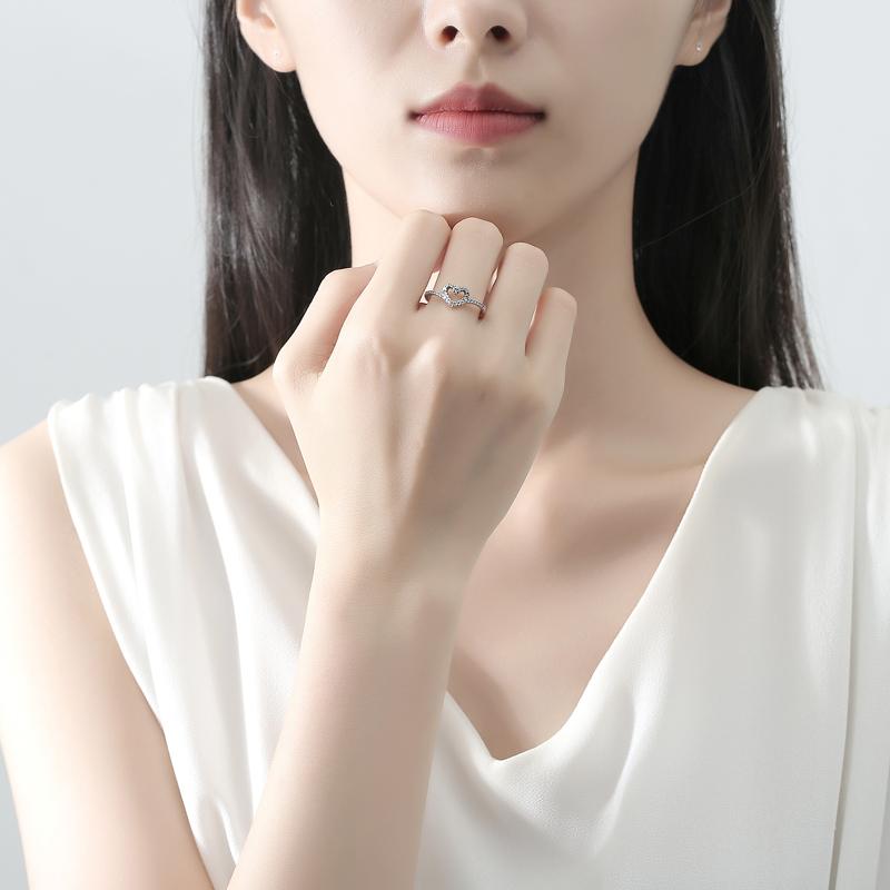Original 925 Sterling Copper Ring Wishbone Love Heart Crystal Rose Gold Rings For Women Wedding Engagement Birthday Gift Zircon