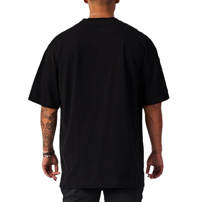 Men's Plus Size Mesh Breathable Oversized Drop Shoulder Fitness T-Shirt