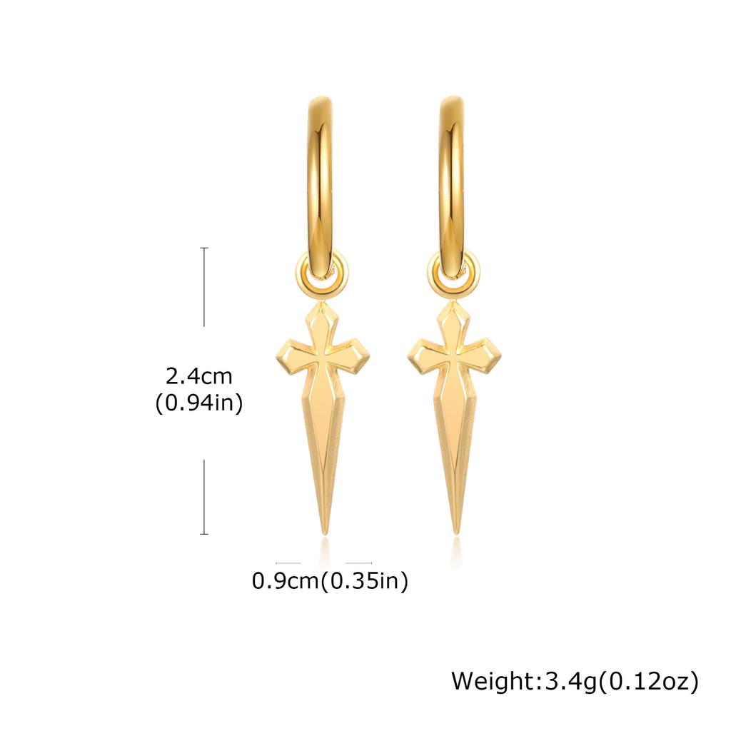 Multi Style Fashion Stainless Steel Hoop Earrings, Vintage Sword Star Geometric Pendant Men's Earrings, Hip Hop Piercing Jewelry