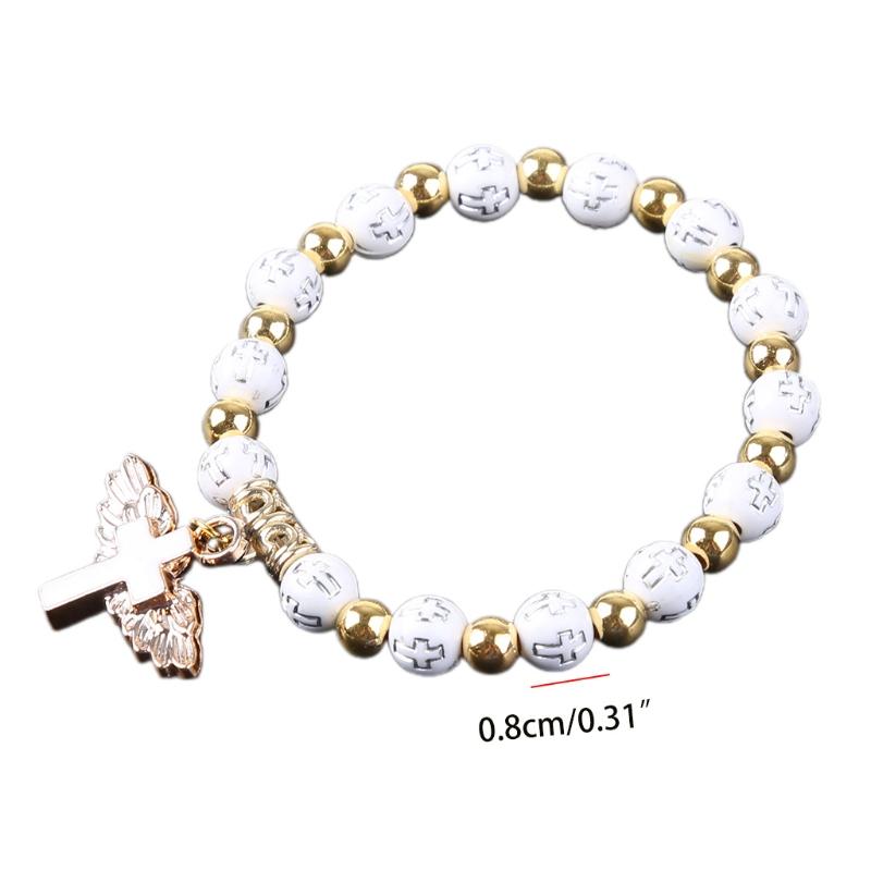 Nice Religious Stretch Bracelets Charm Angel for Cross Rosary Beads Bracelet Catholic Pendant for Women Jewelry Decor Gi