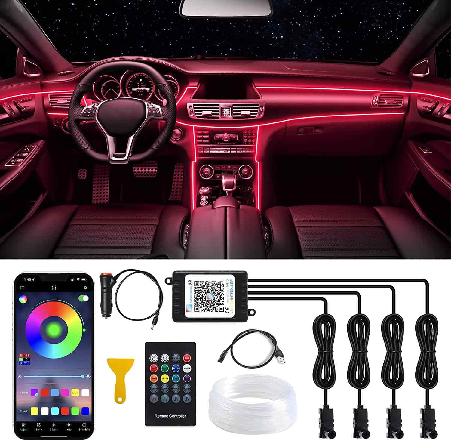 

Ambient Car RGB LED Lighter High Ambient Car Interior Foot Infinitely Adjustable Color Stepless Color Adjustable 6 Smartphone App Control Light,