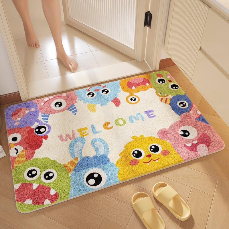 Bathroom Floor Mat Water Absorbing Cashmere Floor Mat Cartoon Color Dirt-resistant Anti-slip Mat Bathroom Door Foot Mat