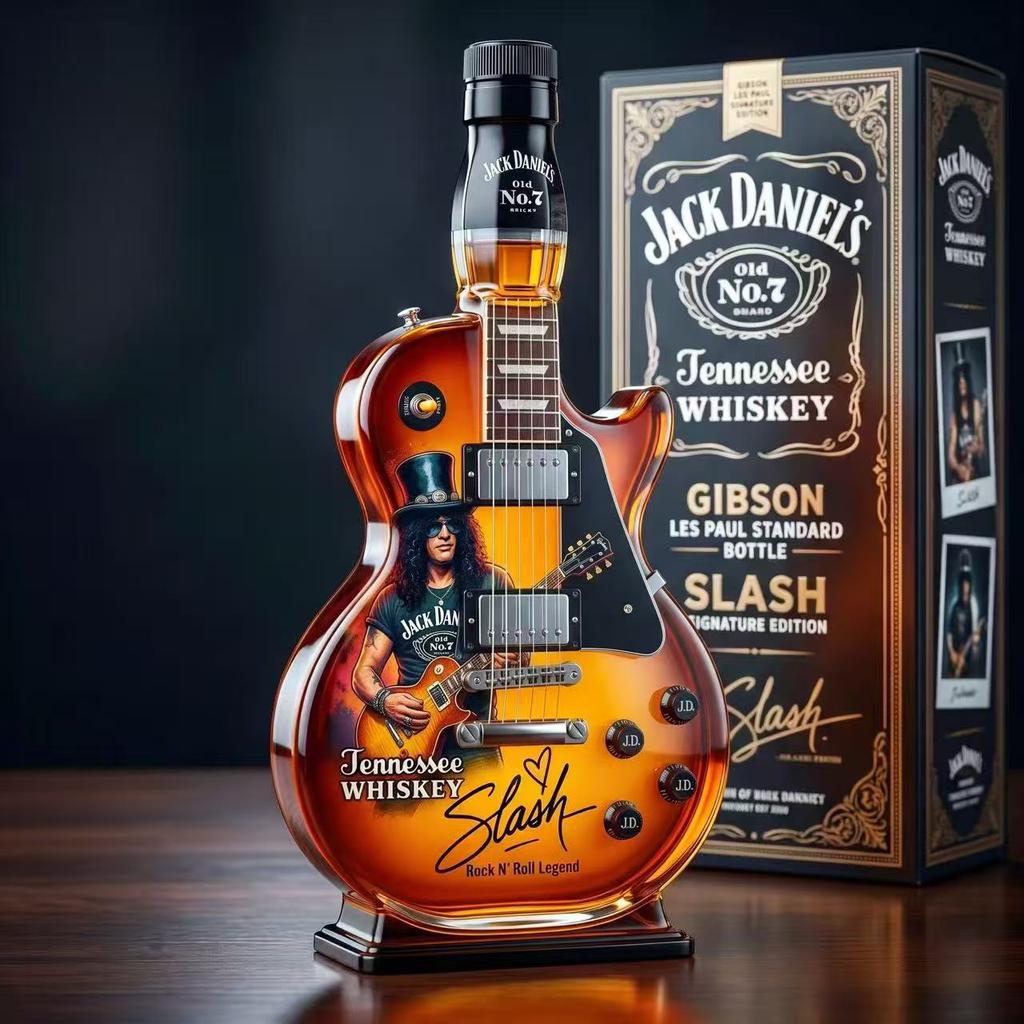 Retro Západ Slunce Gradient Tvar Kytary Láhev na Whisky Vysokoborosilikátové Sklo Vintage Rocková Sběratelská Položka Dekorace Domácího Baru Dárek