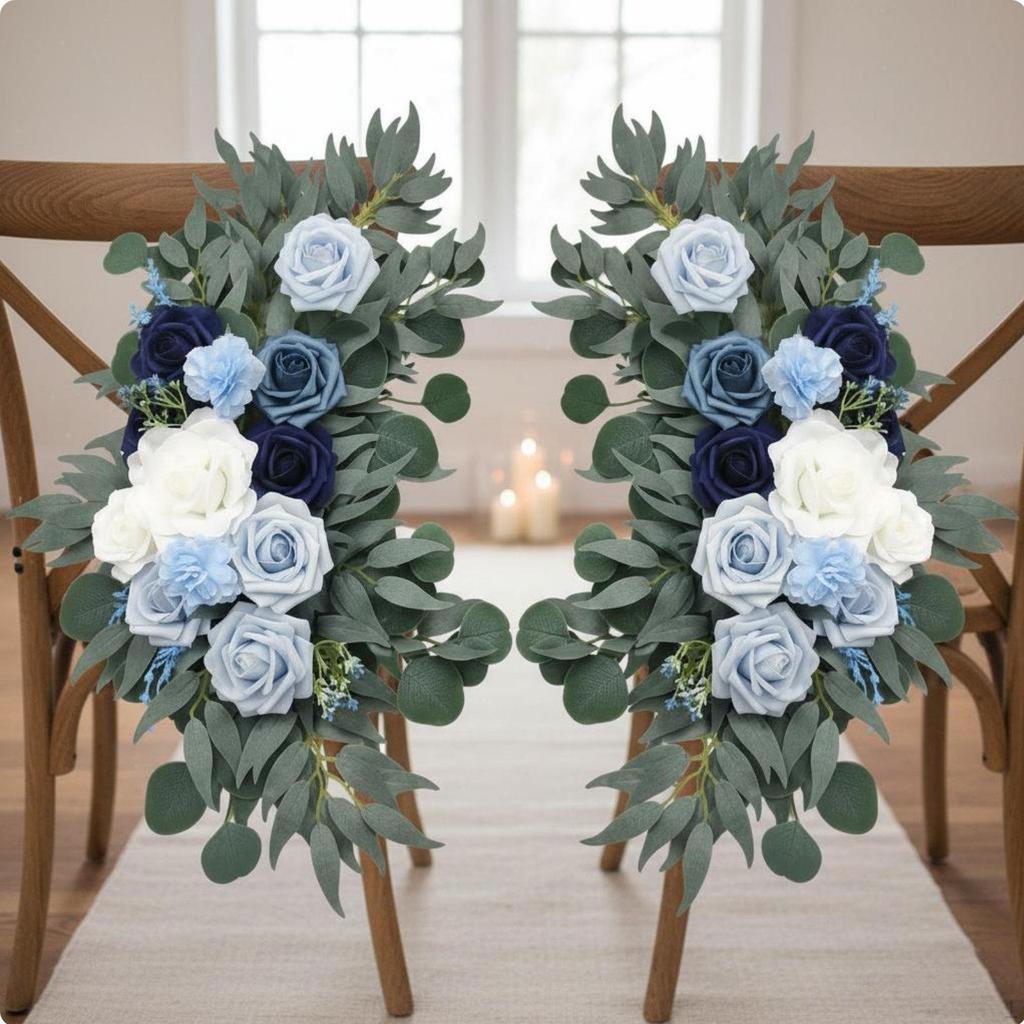 2 Pieces Wedding Aisle Chair Decoration Ready To Use Artificial Flower Swag Set Handmade
