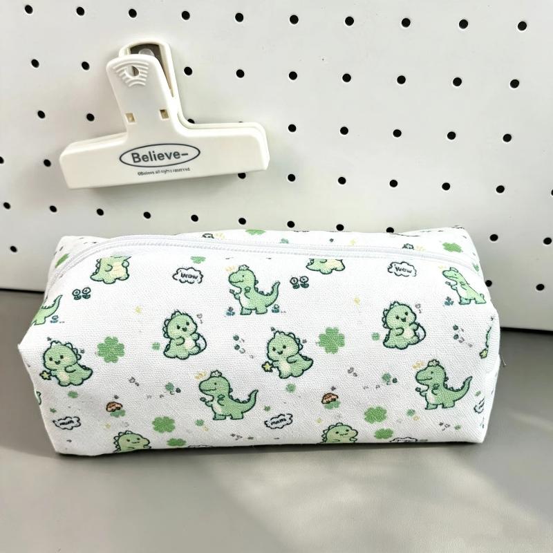 Canvas Pencil Case Polka Dot Bow Cat Star Print Sturdy Zipper Perfect For Students Daily Stationery Storage
