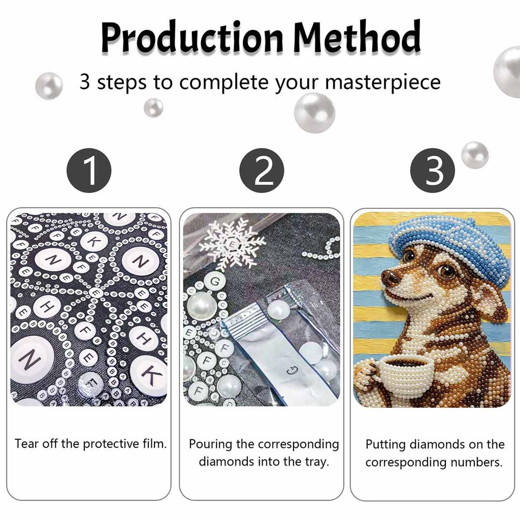 Pearl painting diy sticky diamond creative cute dog with blue hat and cup diamond painting kit living room hanging painting
