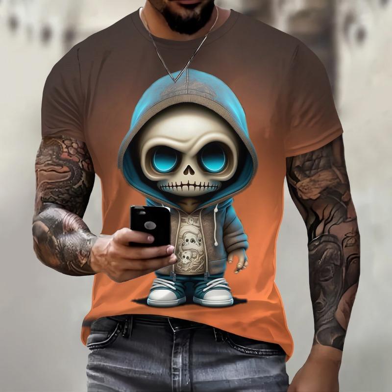 Men's Cute Skull Pattern T-shirt 3D Printed Short Sleeve T-shirt Summer Fashion Street Leisure Sports Men Shirt