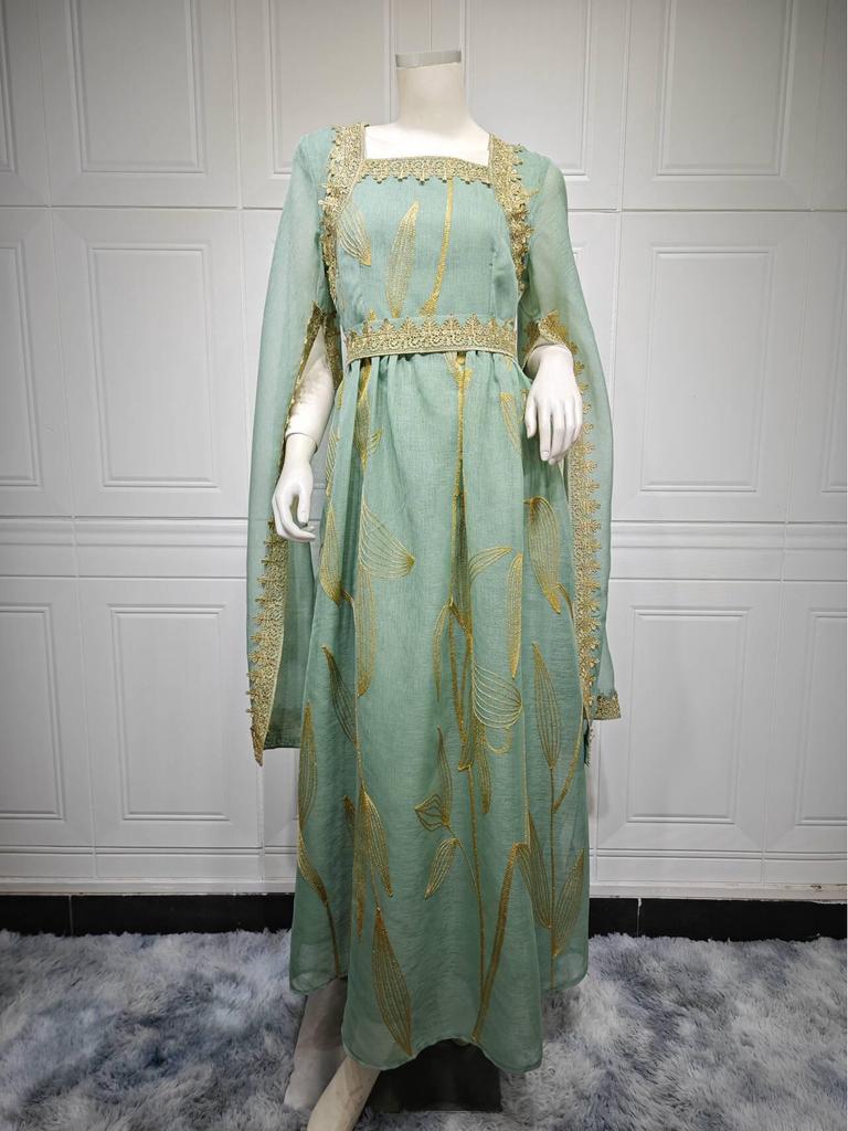 Women's Floral Embroidered Muslim Robe Dress - Oman & Dubai Style