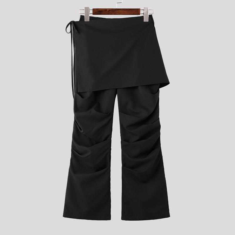 

INCERUN мужские брюки на молнии с талией, повседневные, с запахом, длинные, с оборками, леггинсы 2XL чёрный