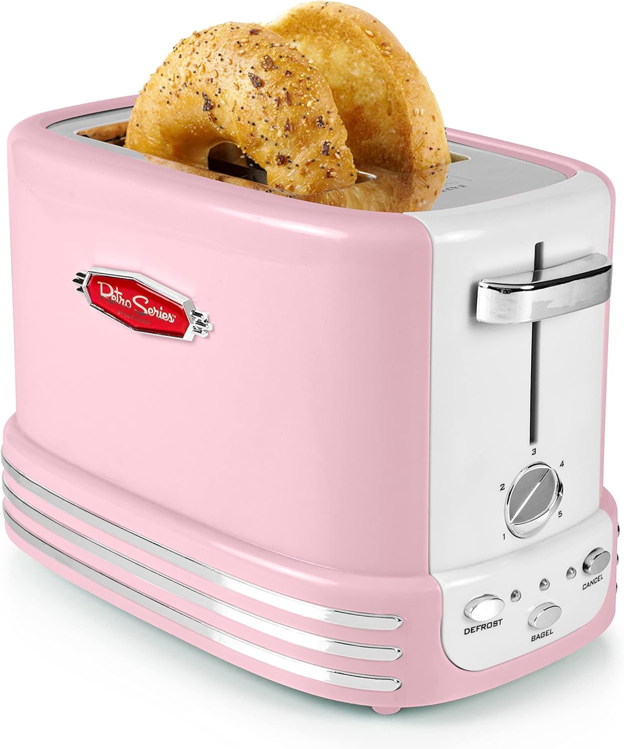 

Toaster, Vintage Design With Crumb Tray, Cord Storage & 5 Toasting Levels, Pink United States