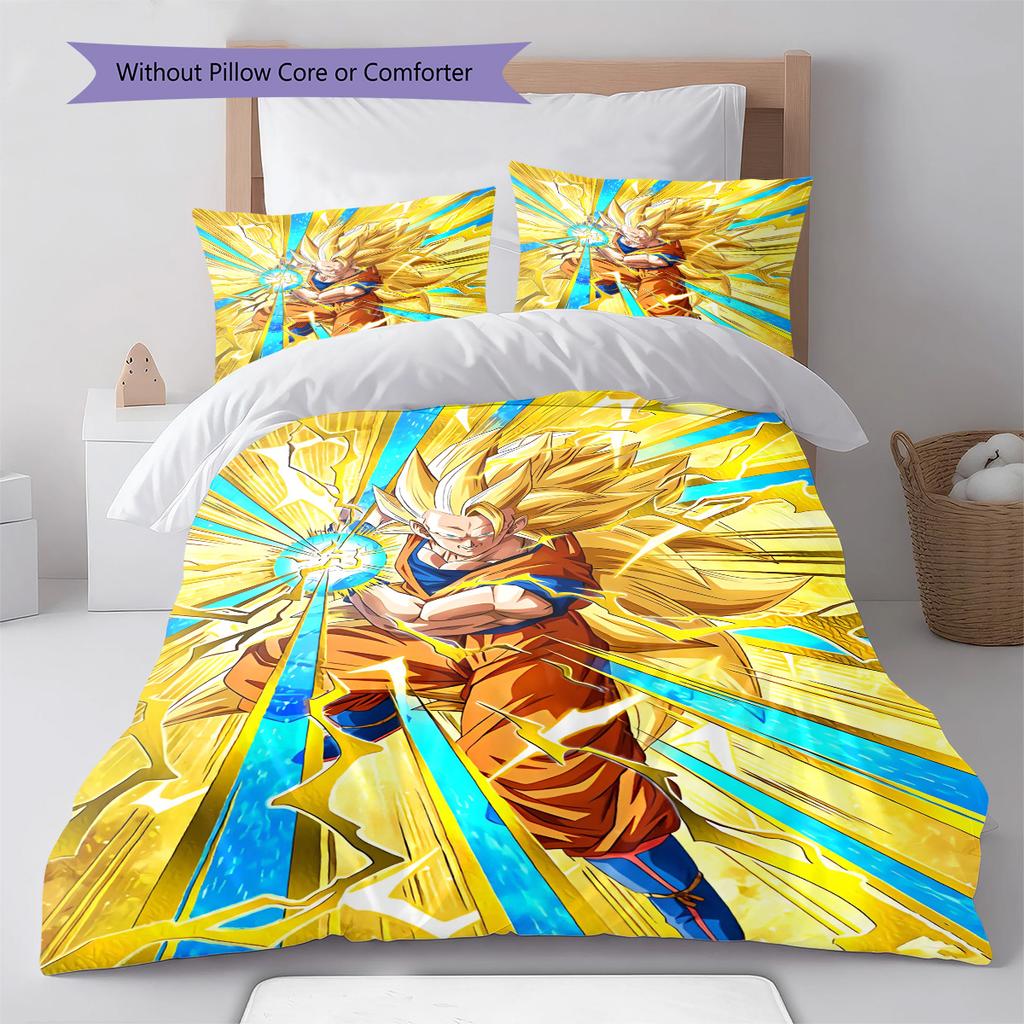 Dragon Ball Flying Super Saiyan Pose Bedding Set Anime Duvet Cover Polyester Soft Comforter Bedroom Set -QJY
