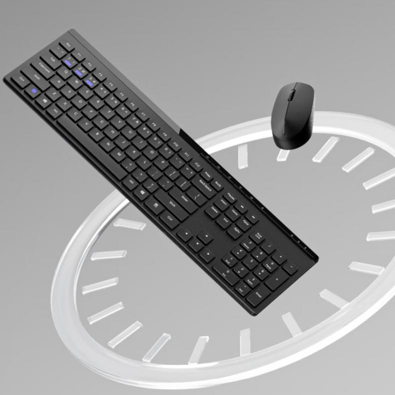 Conjunto de Teclado e Mouse Sem Fio/Bluetooth Multimodo de 113 Teclas, Teclas Multimídia de Tamanho Completo, Preto