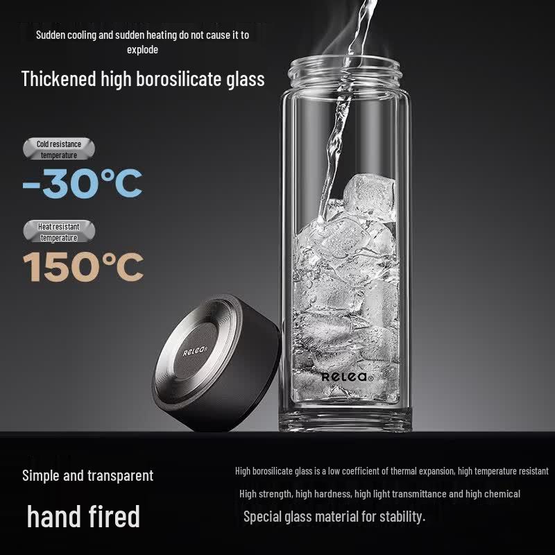 RELEA Men's Large Capacity Tea Infuser Glass Mug