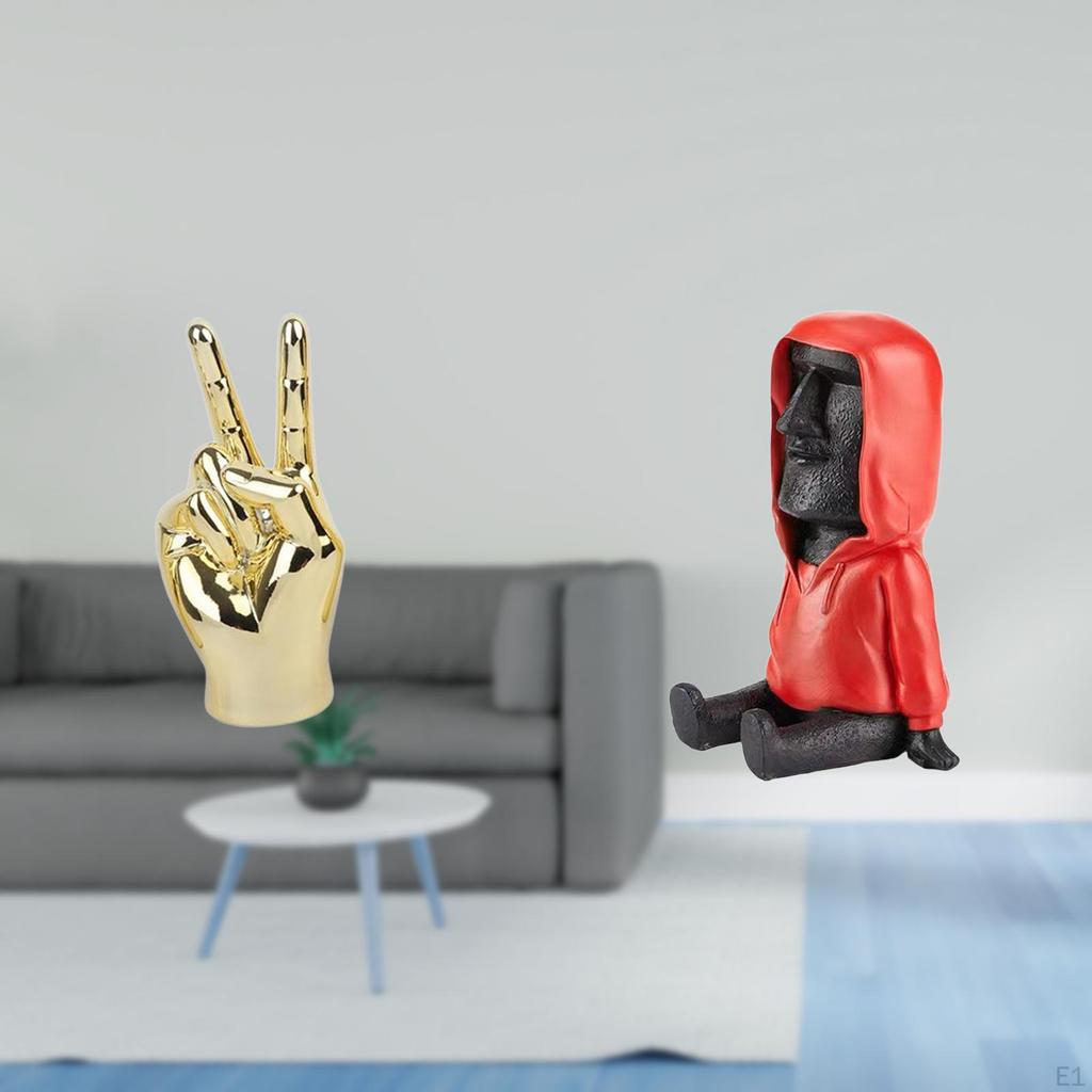 Creative Hand Gesture Sculpture Easter Island Moai Statue Antique Portrait Resin Figurine for Home