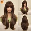 European-American Long Bangs Hair Gradual Golden Brown Long Hair Wig Head Cover