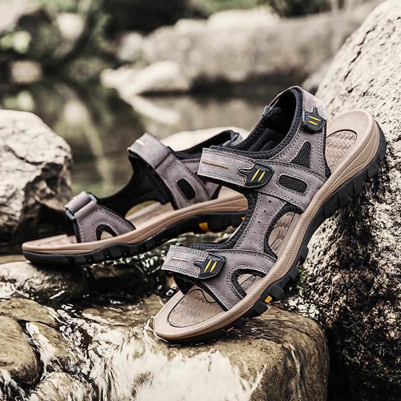 Store Ægte Læder Herre Sandaler Sommer Herre Strand Sandaler Udendørs Sandaler Til Mænd