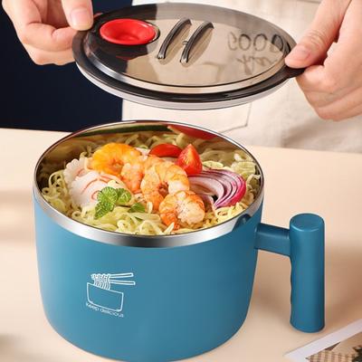 1L Stainless Steel Bowl Ramen Bowl Ramen CookerWith Lid Handles Noodle Bowls Stainless Steel Liner Dishwasher Safe Drain Bowl