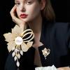 Floral Tassel Brooch with Micro Pave Zircon Copper Base Thick Gold Plating Imitation Pearl Pin for Suit Dress Accessories